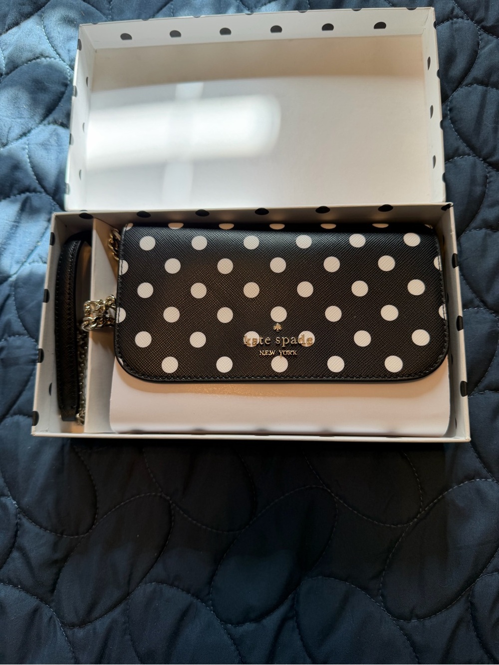 kate spade Black and White Polka Dot Chain Wallet Clutch